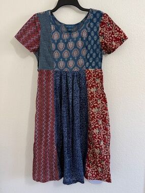 April Cornell Medium Patchwork Bohemian Midi Dress 100% Cotton